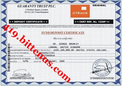 Bank Deposit Certificate